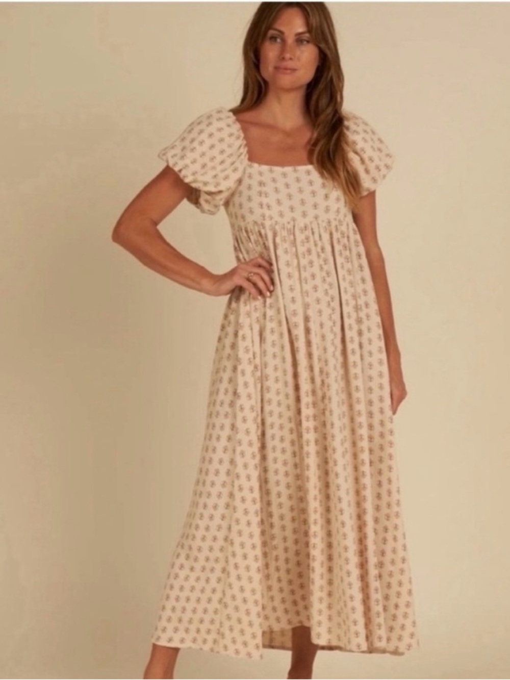 Rylee & Cru Cream Floral Apricot Puff Sleeve Dress NWT